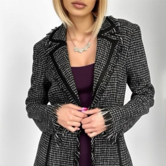 Bisou Bisou Blazer black and white tweed size 2 - Picture 2 of 9